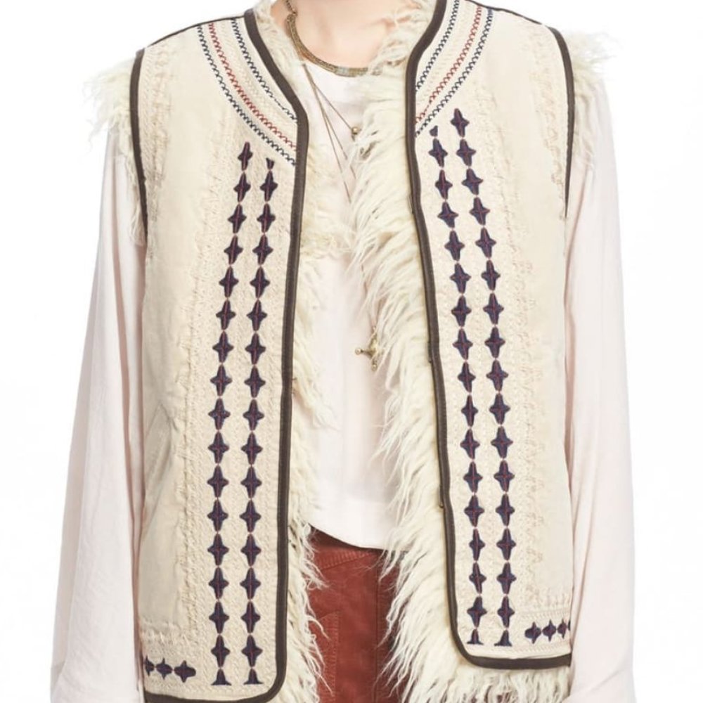 EUC Free People Ivory Reversible Embroidered Vest